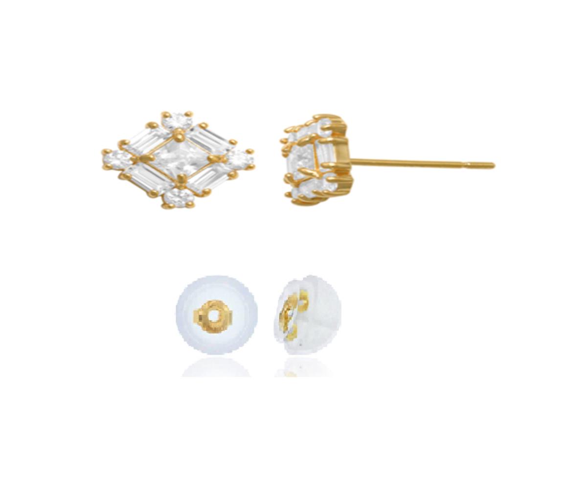 10K Yellow Gold Multi Cut CZ Square Stud Earring with Silicone Back