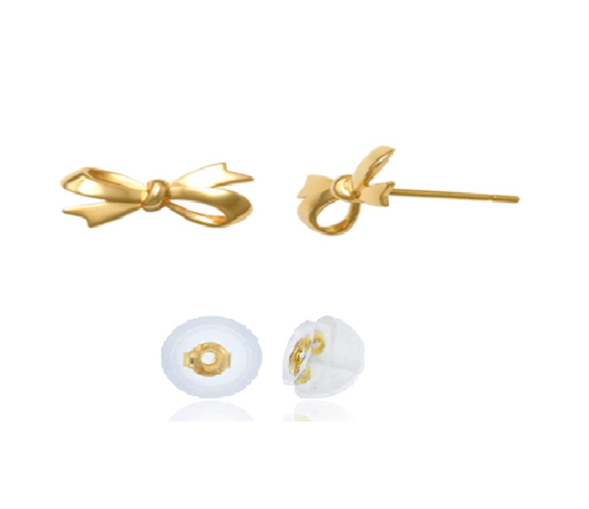 10K Yellow Gold 5x10mm Polished Bow Stud Earring with Silicone Back