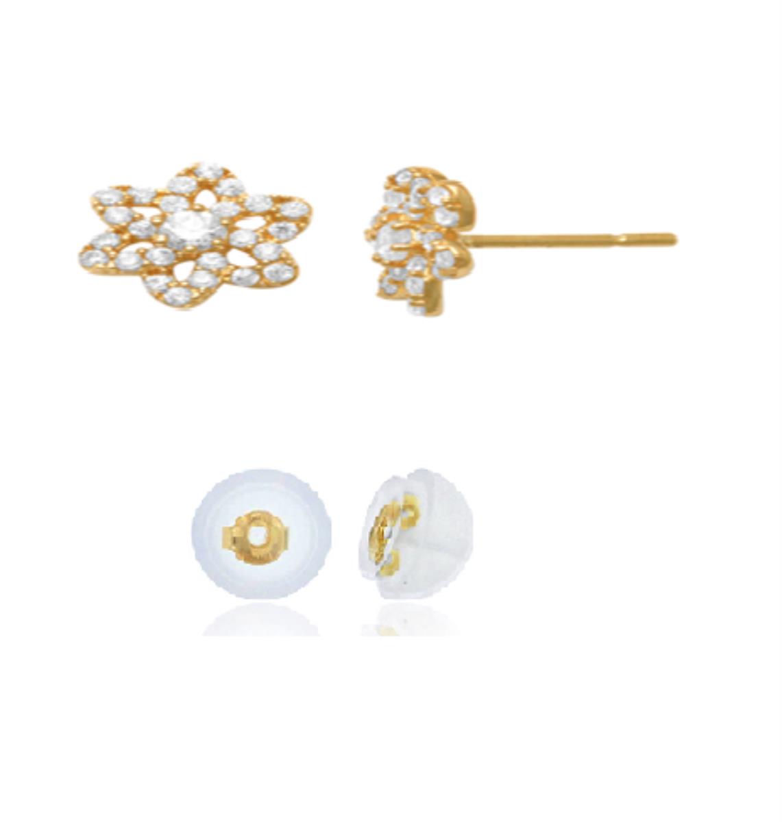 10K Yellow Gold Micropave Flower Stud Earring with Silicone Back