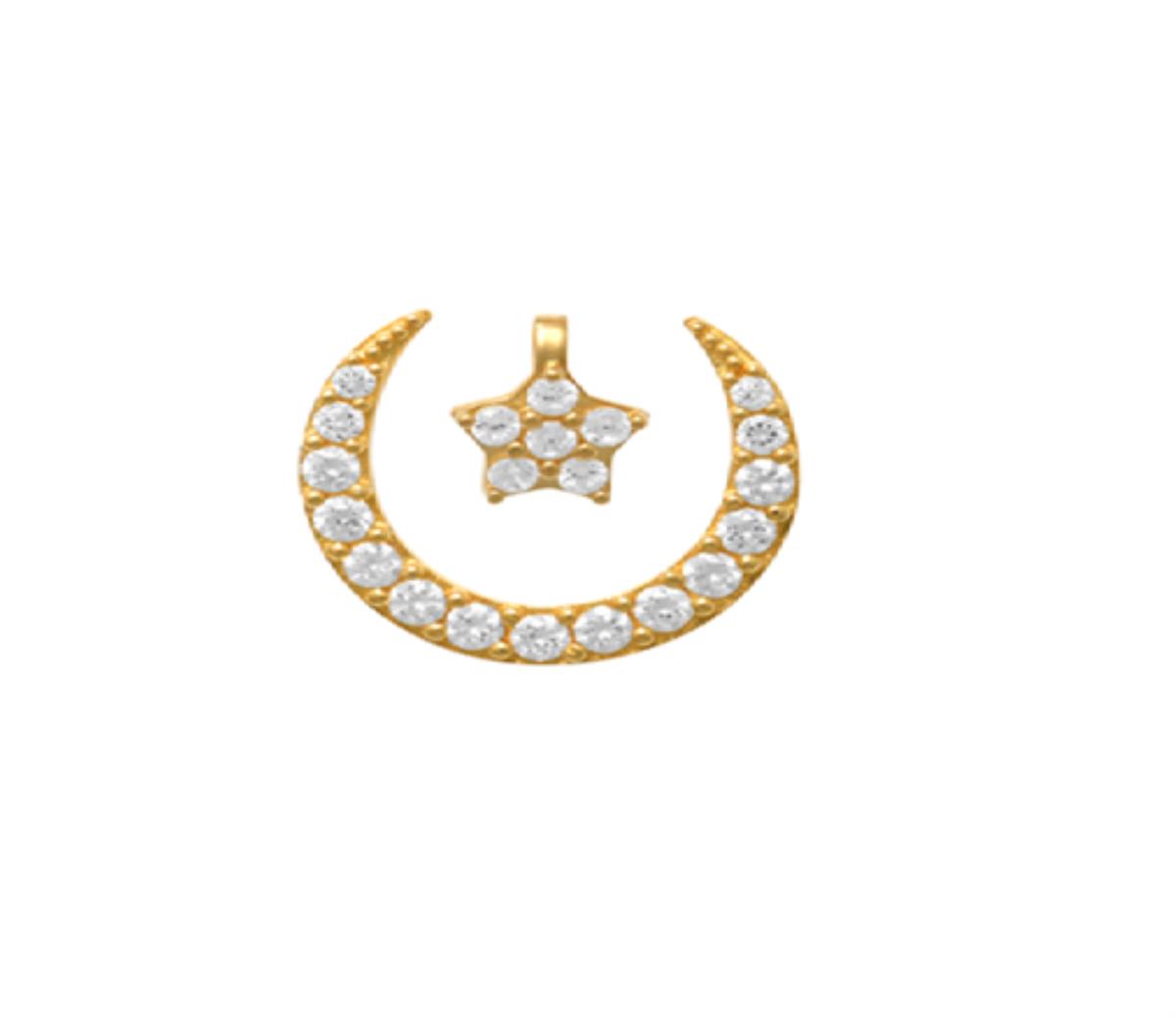 10K Yellow Gold Micropave Half Circle & Petite Star Duo Pendant