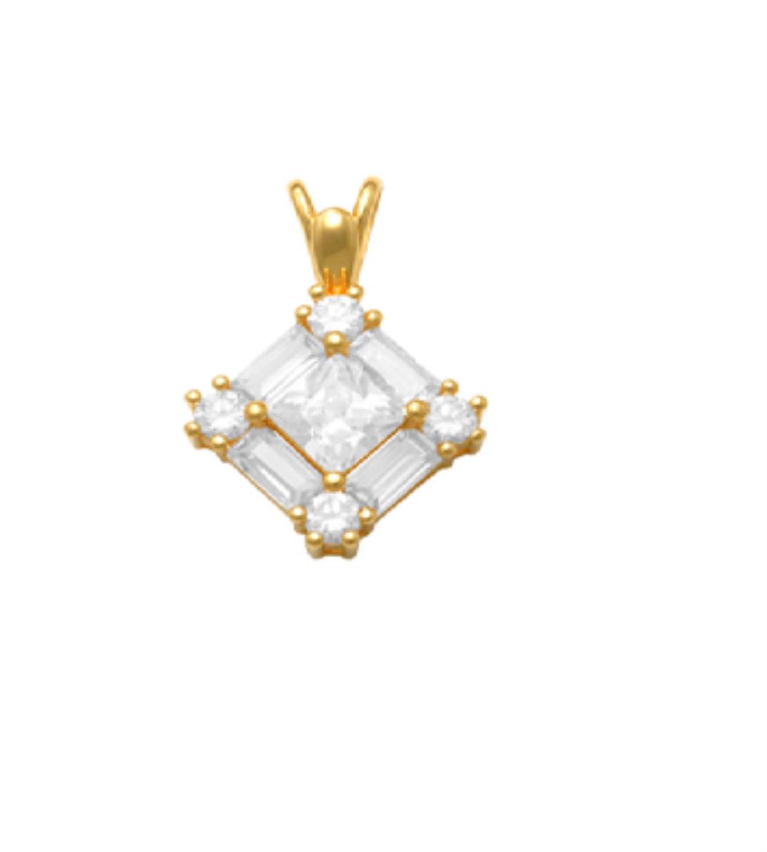 10K Yellow Gold Multi Cut CZ Square Double Bail Pendant