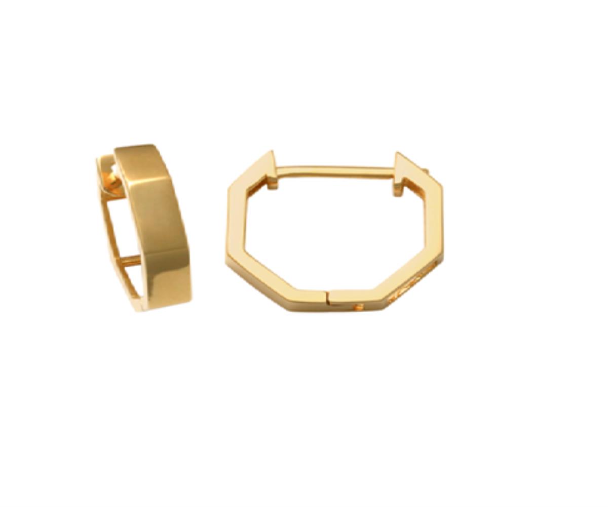 10K Yellow Gold 12x3mm Polished Octagon Huggie Earring