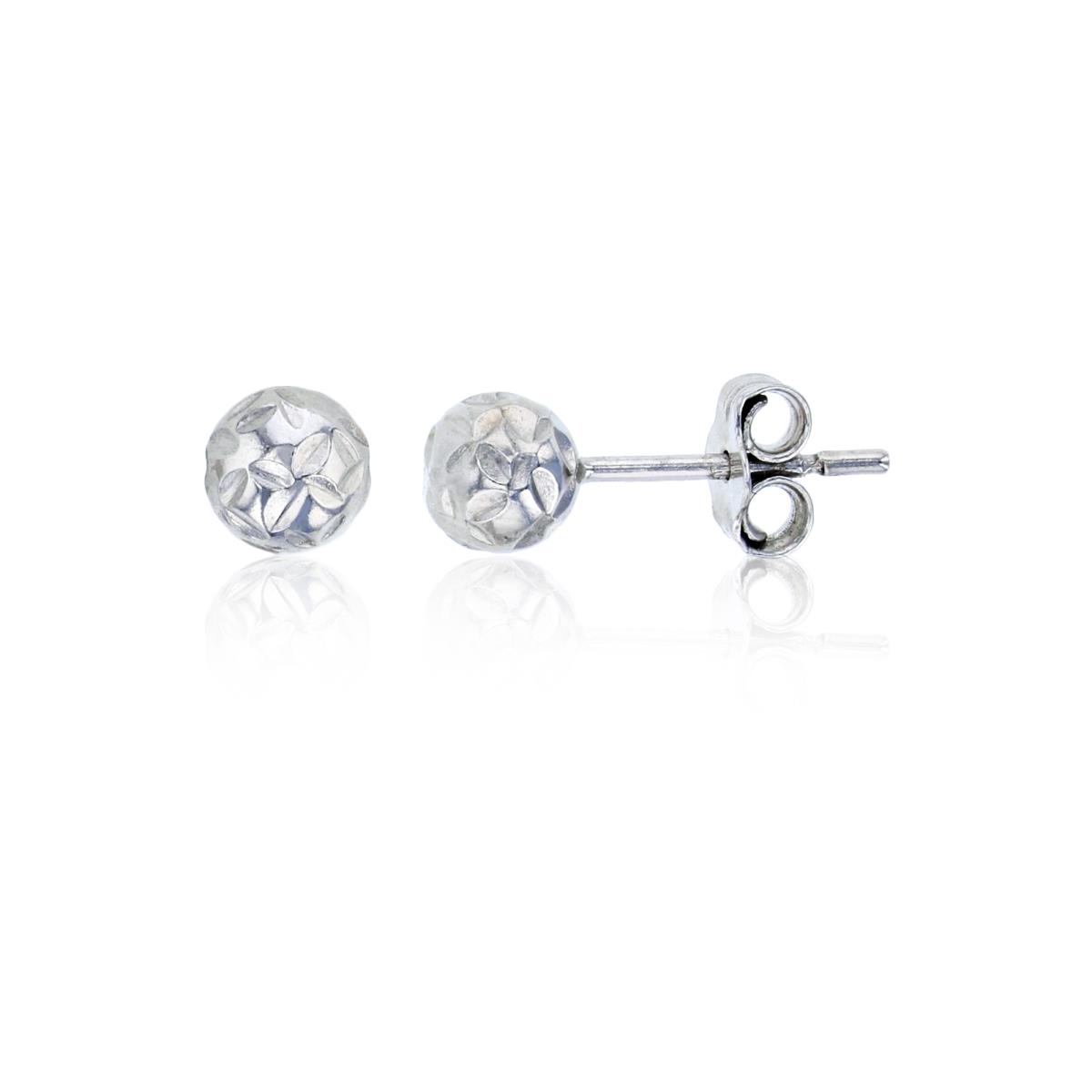 Sterling Silver Rhodium 5mm Diamond Flower Cut Ball Stud Earring