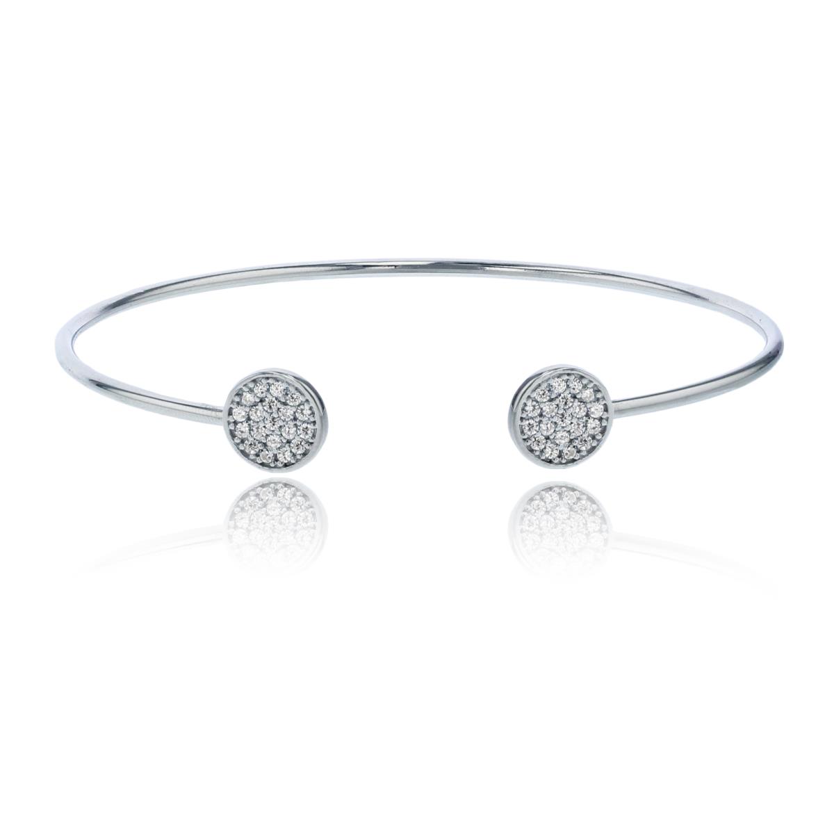 Sterling Silver Rhodium Double Micropave Circle Bangle Bracelet