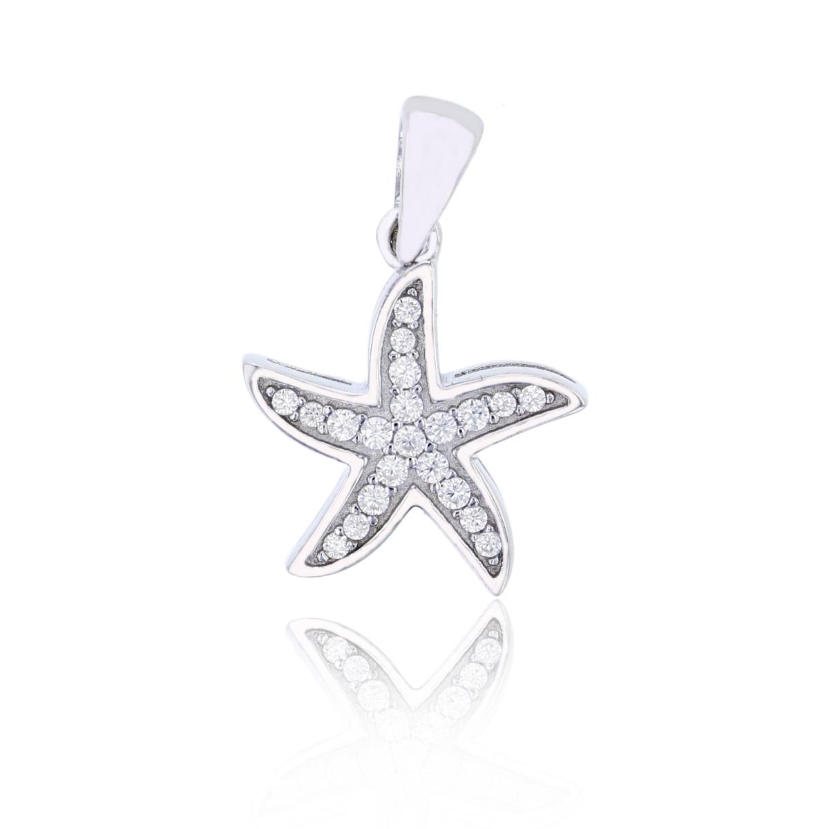Sterling Silver Rhodium Micropave Starfish Dangling Pendant