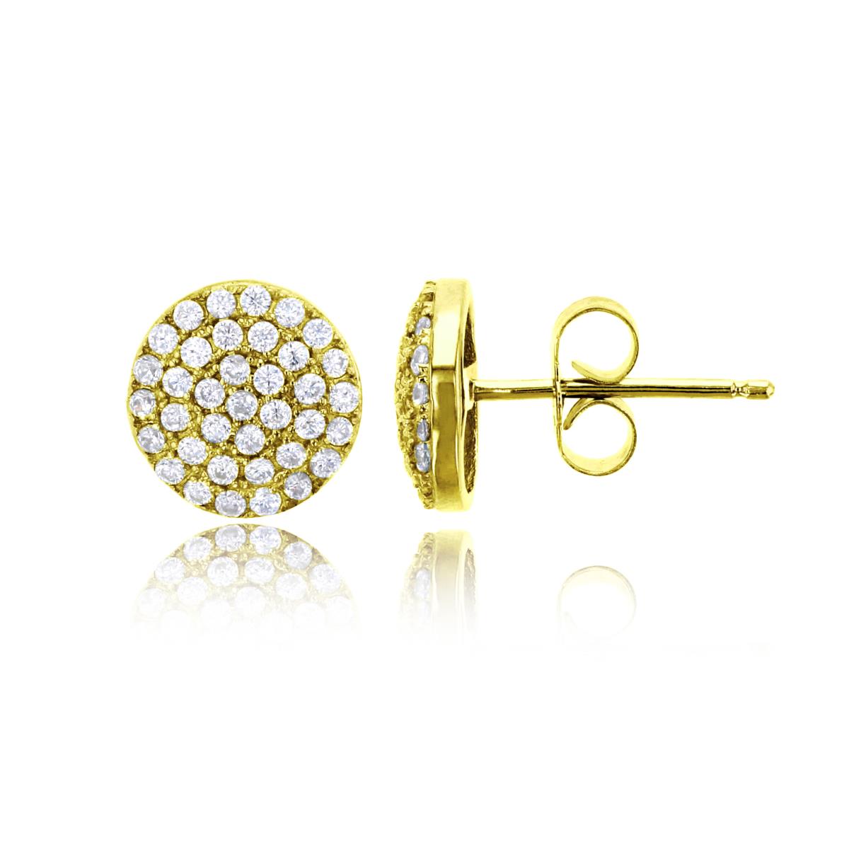 Sterling Silver Yellow Micropave 9x9mm Circle CZ Stud Earring
