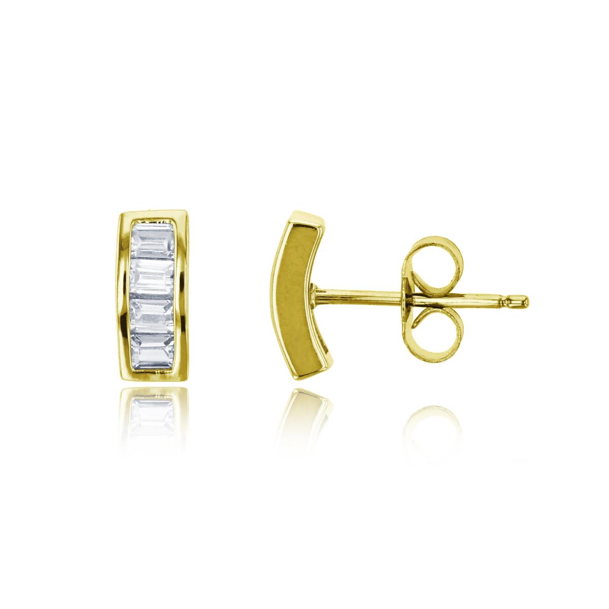 Sterling Silver Yellow 9X3mm Pave Baguette CZ Stud Earring