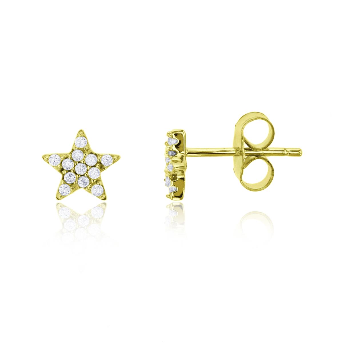 Sterling Silver Yellow 6x6mm Micropave Star Stud Earring