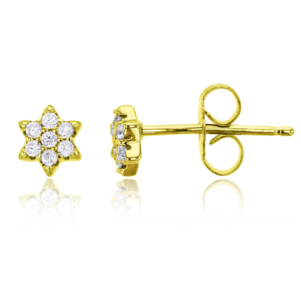 Sterling Silver Yellow 6x5mm Micropave Star Of David Stud Earring