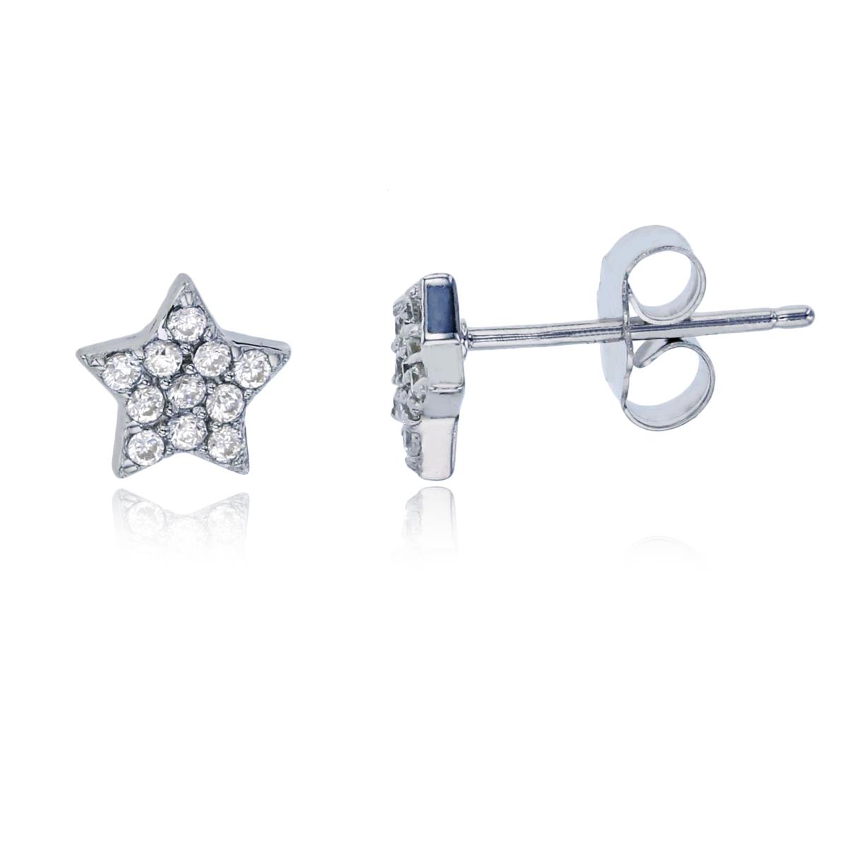 Sterling Silver Rhodium 7x7mm Micropave Star Stud Earring