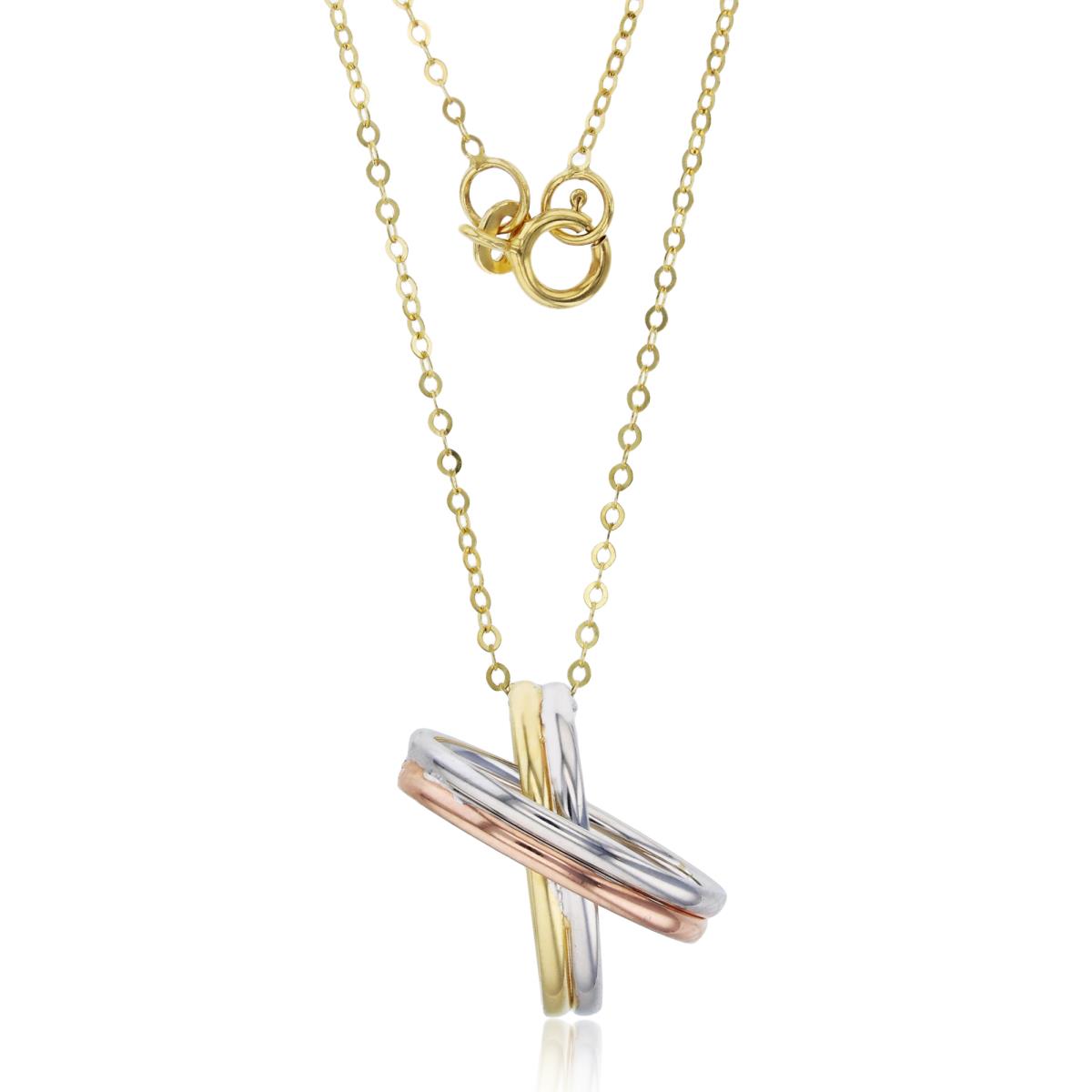 14K Tricolor Gold Polished Two-Row Crisscross 18" Necklace