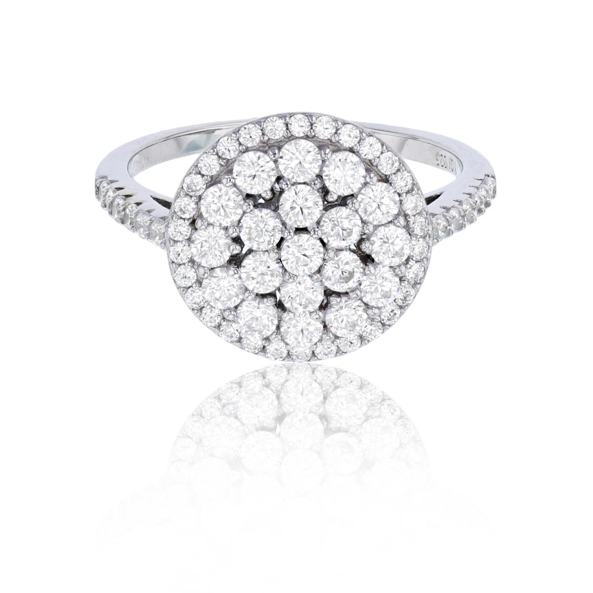 Sterling Silver Rhodium Micropave Cluster Fashion Ring
