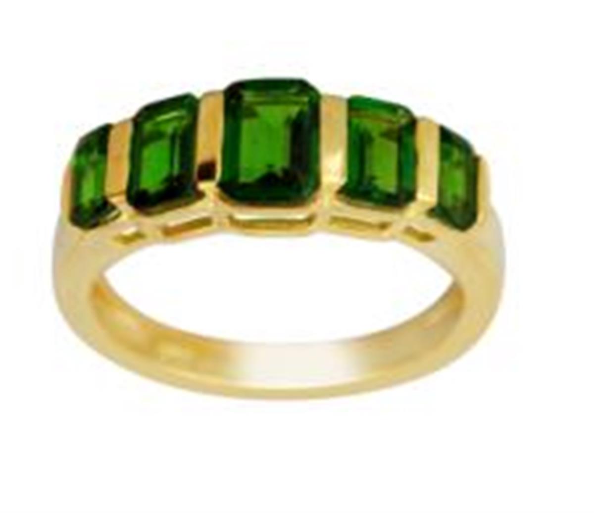 Sterling Silver Yellow 1-Micron 5-Stone Graduated Emerald Cut Chrome Diopside Fashion Ring