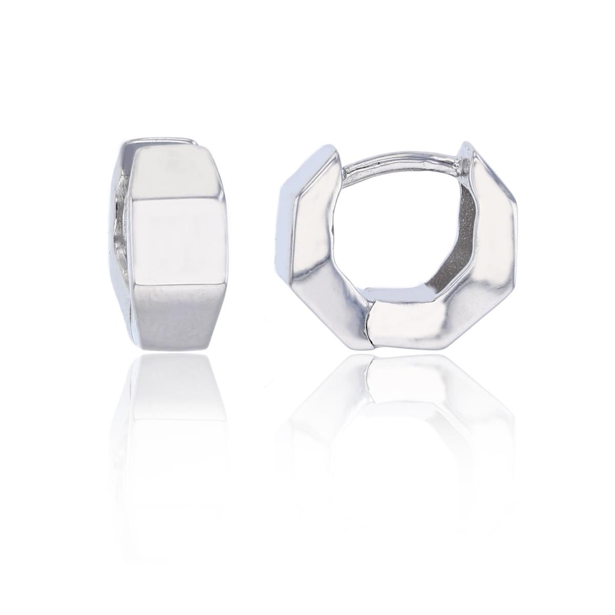 Sterling Silver Rhodium 11x5mm Polished Octagonal Huggie Earring