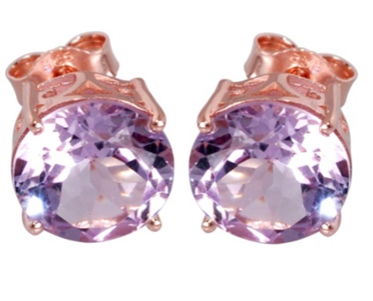 Sterling Silver Rose 1-Micron 10mm Round Cut Pink Amethyst Solitaire Stud Earring
