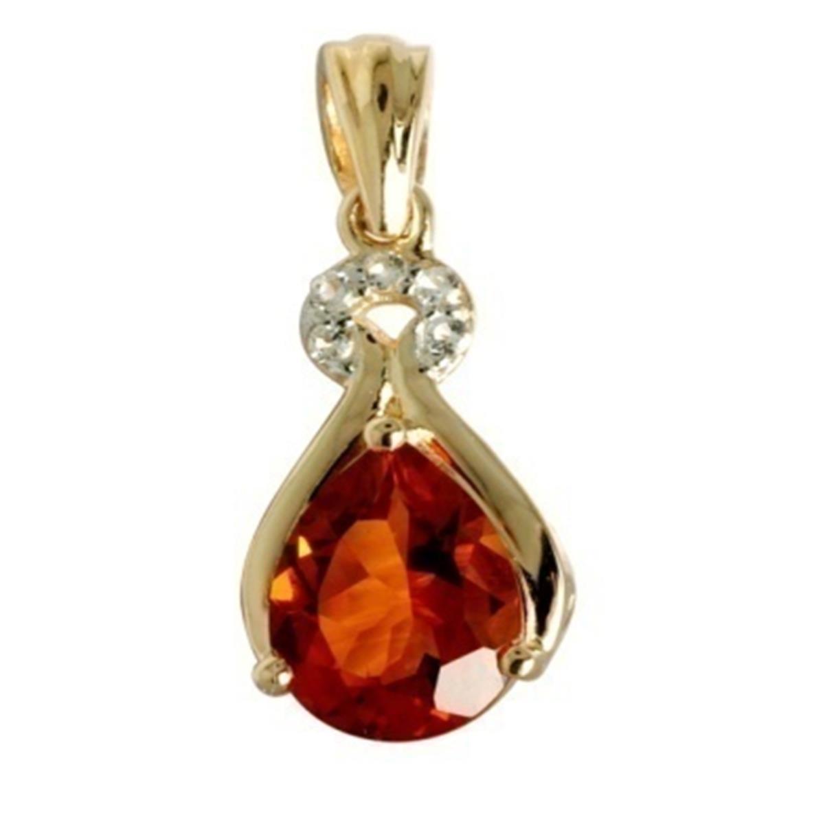 Sterling Silver Yellow 1-Micron 9x6mm Pear Cut Madeira Citrine & Rd White Topaz Pendant