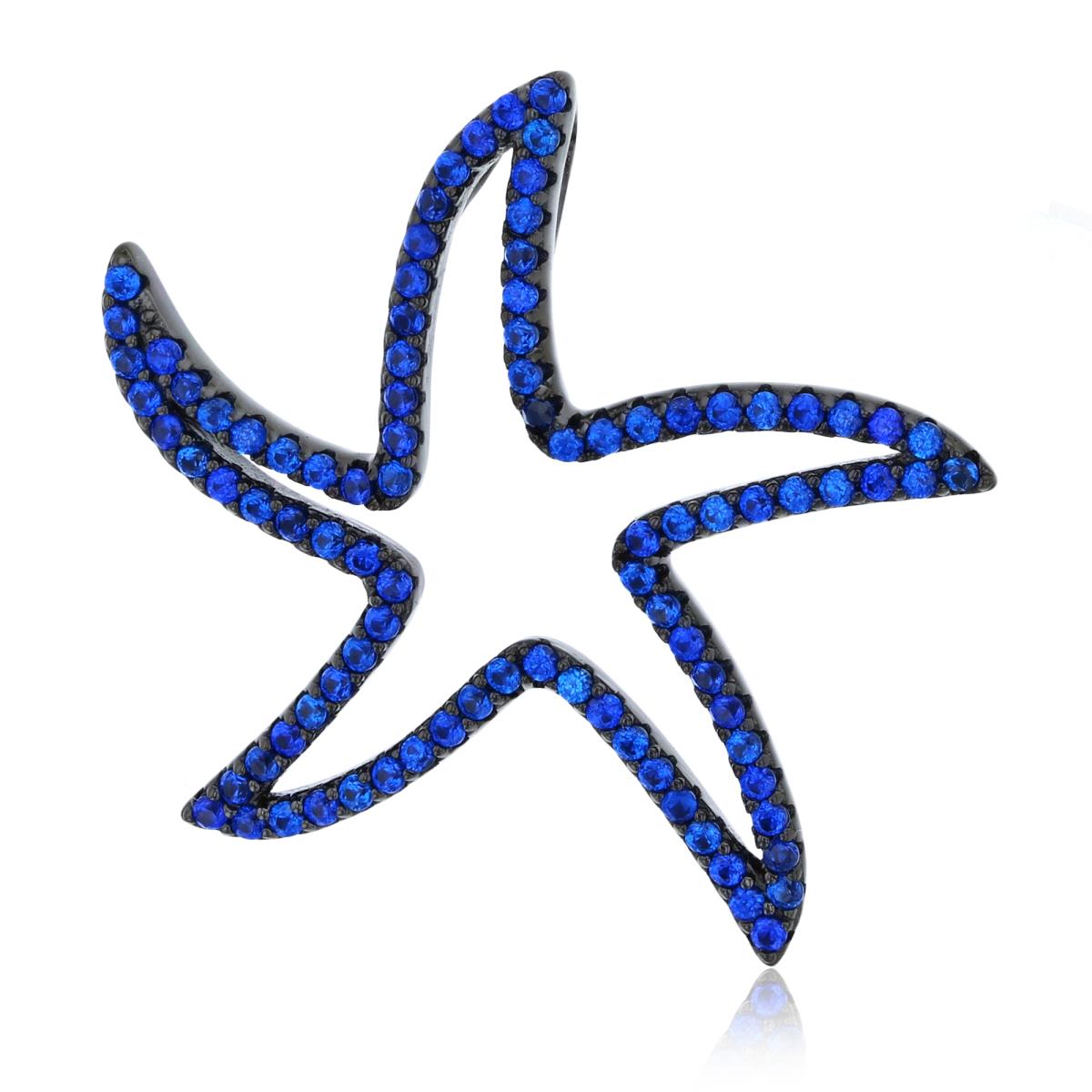 Sterling Silver Black Micropave Sapphire Open Starfish Fashion Pendant