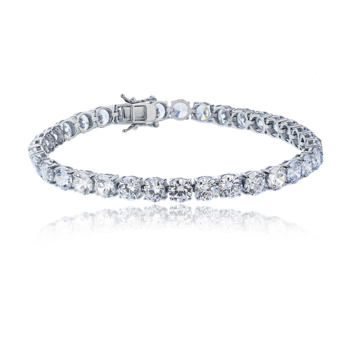 Sterling Silver Rhodium 6mm Round Cut CZ Tennis Bracelet