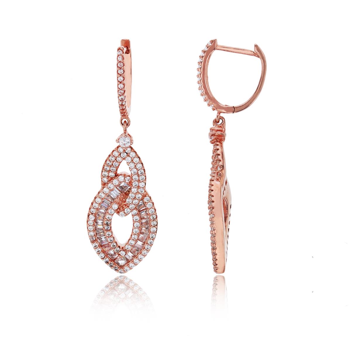 Sterling Silver Rose Micropave Multi Cut CZ Interlocking Leaves Dangling Earring