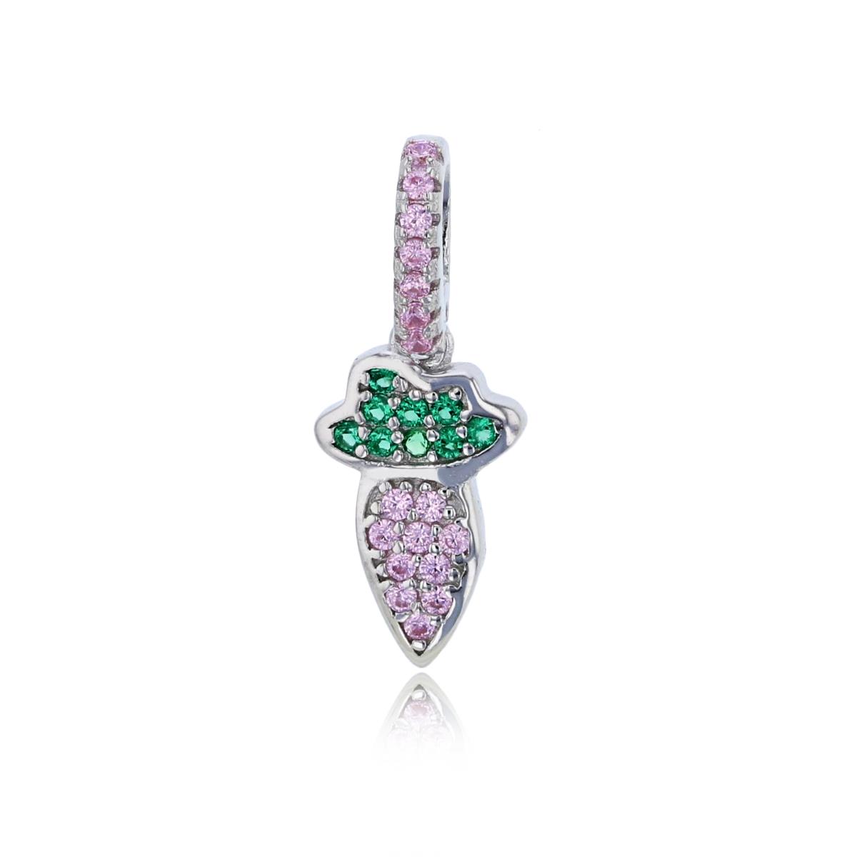 Sterling Silver Rhodium Green & Pink CZ Carrot Pendant