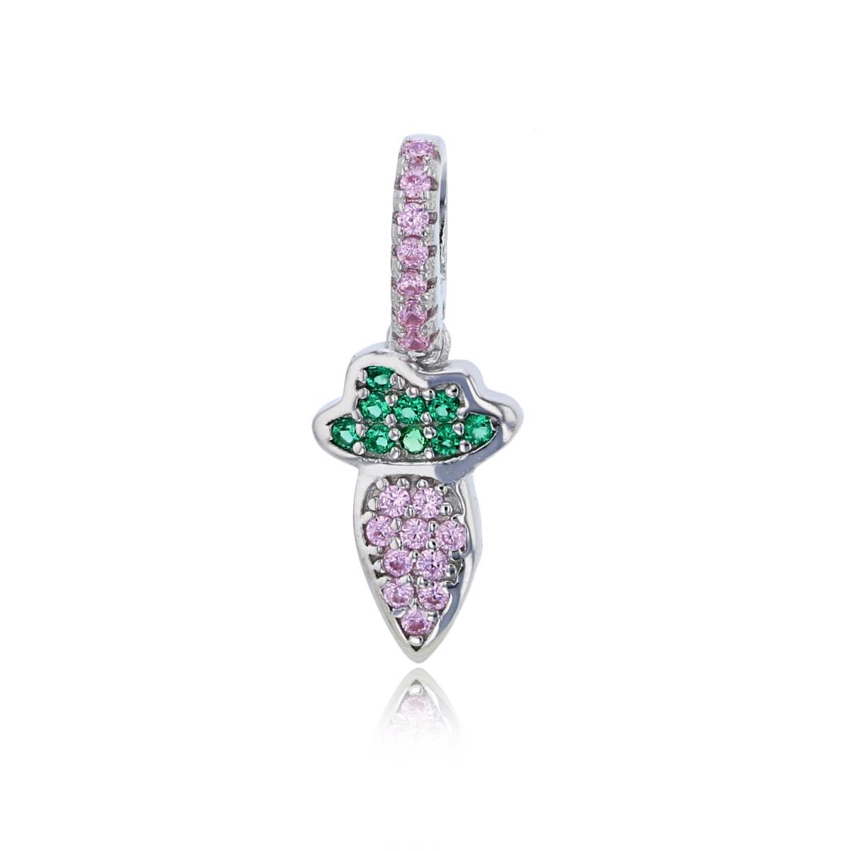 Sterling Silver Rhodium Green & Pink CZ Carrot Pendant