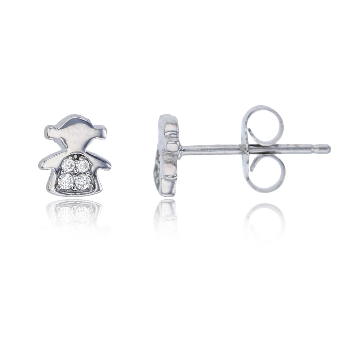 Sterling Silver Rhodium Polished Little Girl CZ Stud Earring