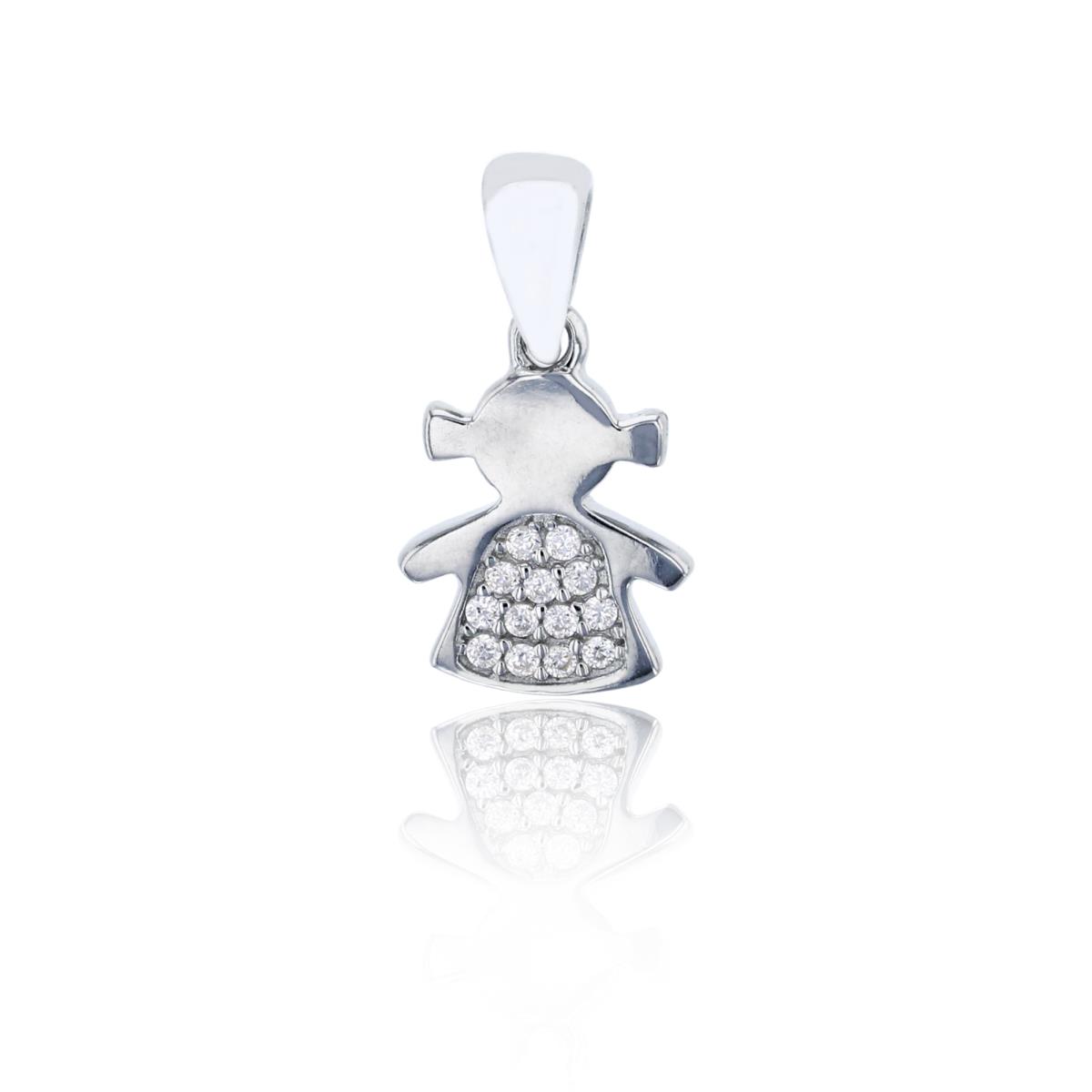 Sterling Silver Rhodium Polished Little Girl CZ Pendant
