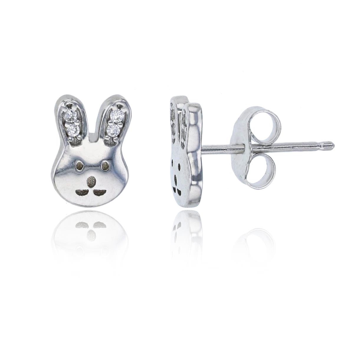 Sterling Silver Rhodium Polished Bunny CZ Stud Earring