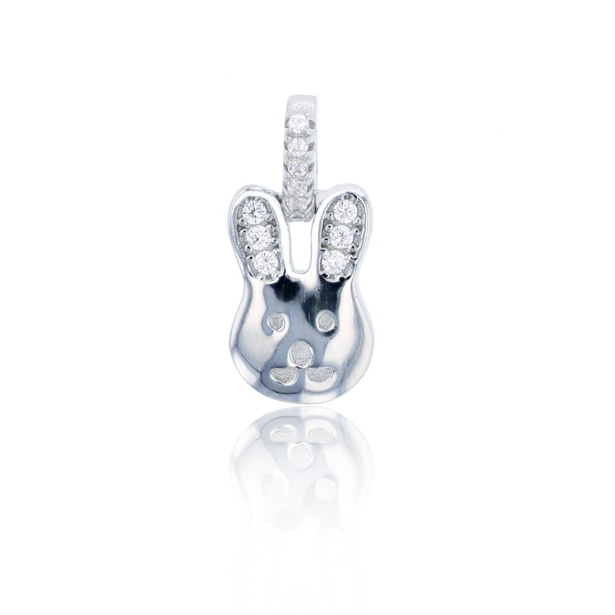 Sterling Silver Rhodium Polished Bunny CZ Pendant