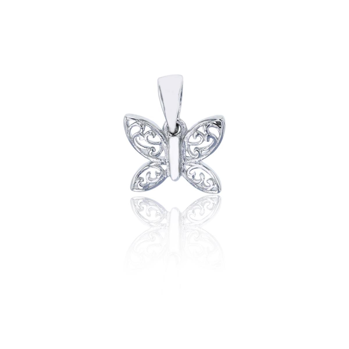 Sterling Silver Rhodium 12x10mm Butterfly Pendant