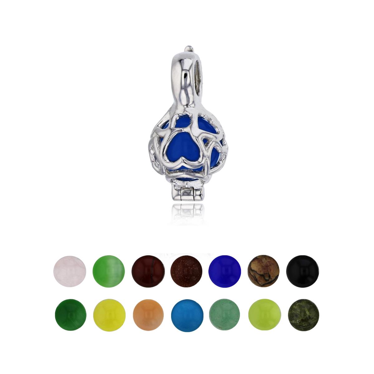Sterling Silver Rhodium 14 Color Interchangeable Semi-Precious Gem Multi Hearts Pendant