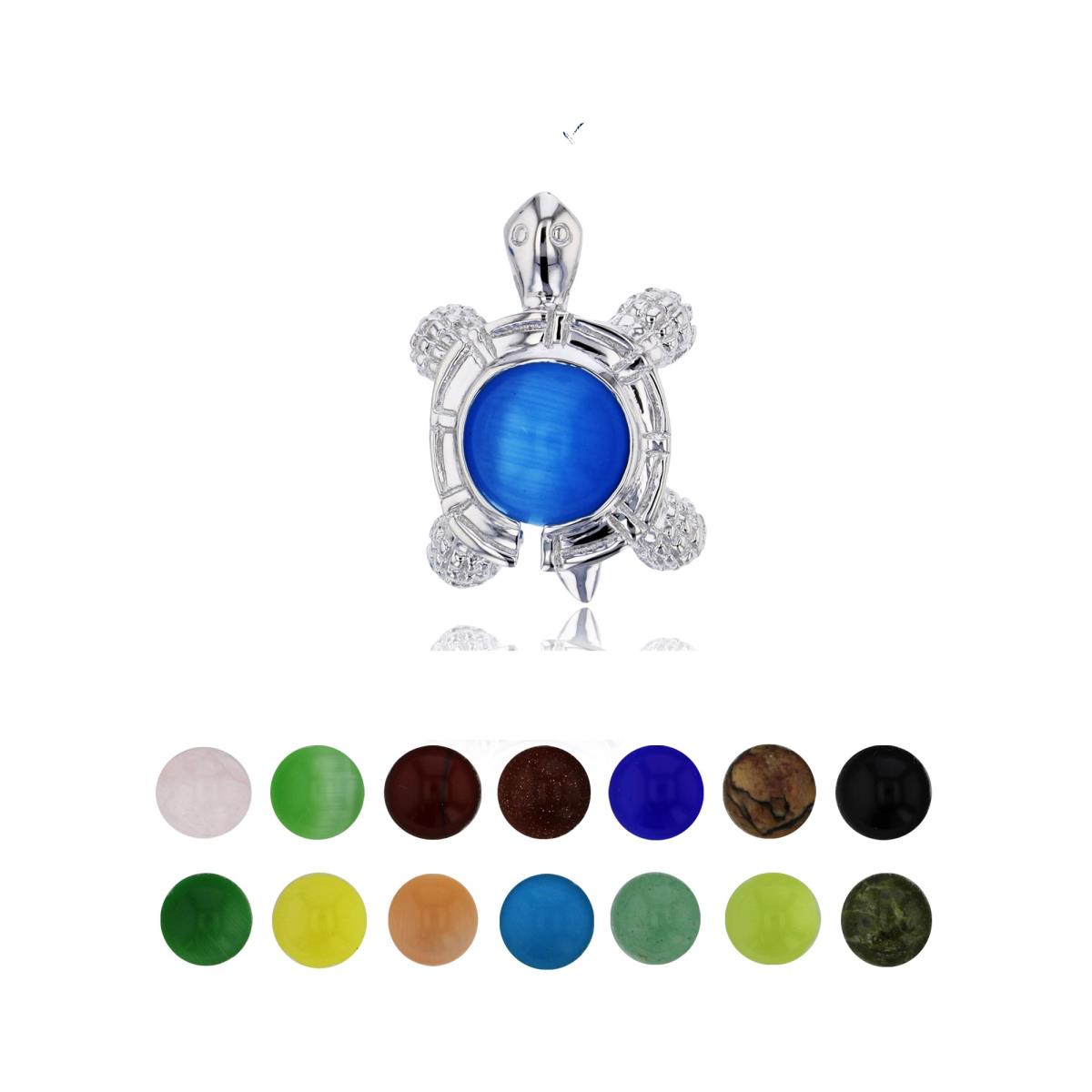 Sterling Silver Rhodium 14 Color Interchangeable Semi-Precious Gem Tortoise Pendant