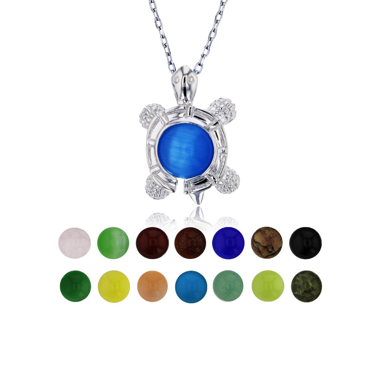 Sterling Silver Rhodium 14 Color Interchangeable Semi-Precious Gem Tortoise 13"+2" Necklace