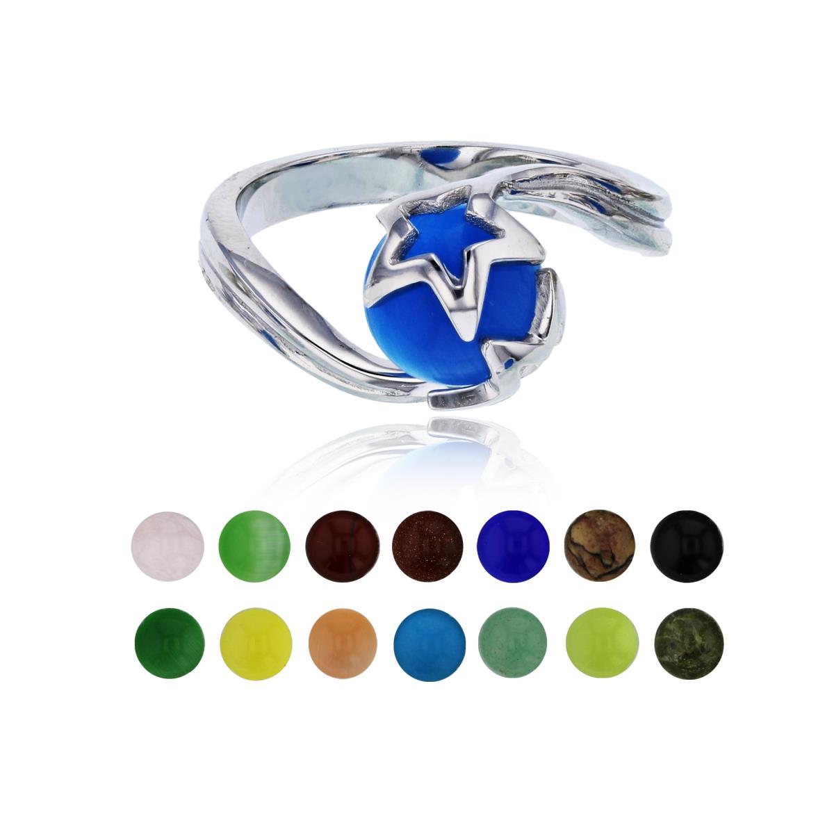 Sterling Silver Rhodium 14 Color Interchangeable Semi-Precious Gem Stars Fashion Ring