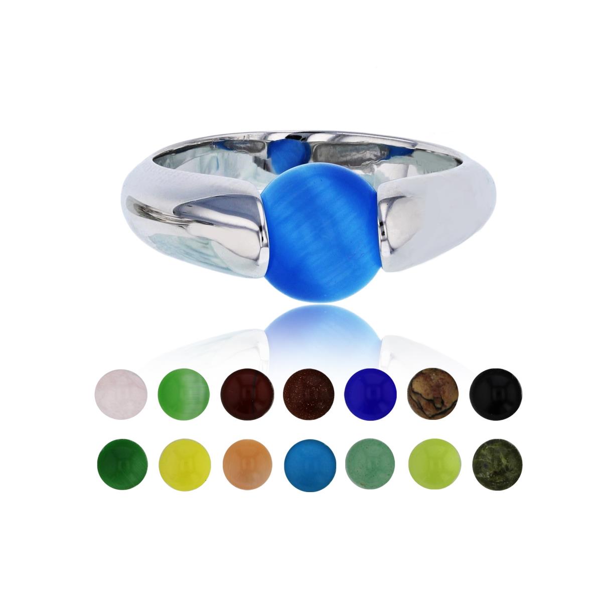Sterling Silver Rhodium 14 Color Interchangeable Semi-Precious Gem Polished Sides Fashion Ring