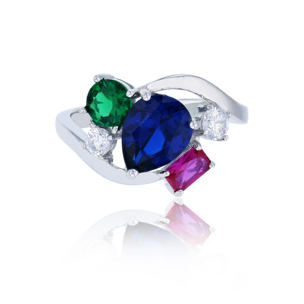 Sterling Silver Rhodium Multi Cut & Multi Color CZ Fashion Ring
