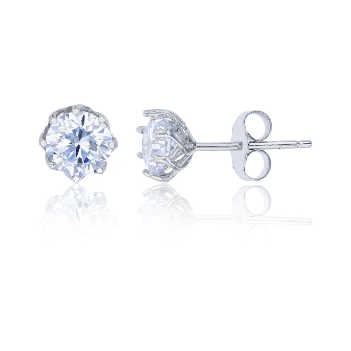 Sterling Silver Rhodium 6mm Round Cut CZ Solitaire Stud Earring