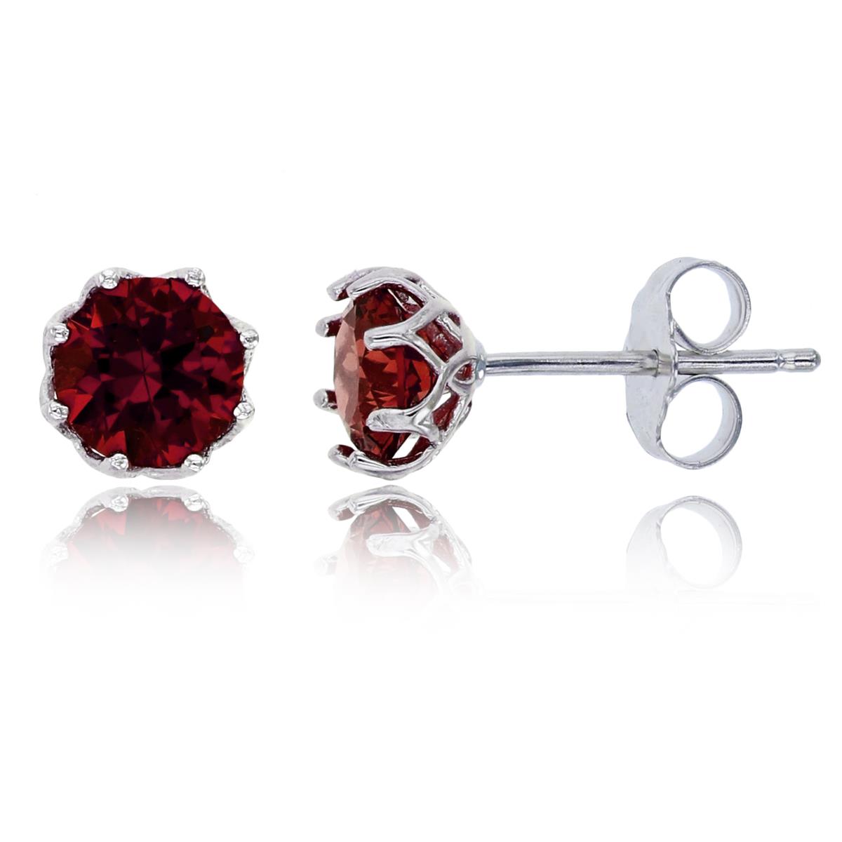 Sterling Silver Rhodium 6mm Ruby Round Cut CZ Solitaire Stud Earring