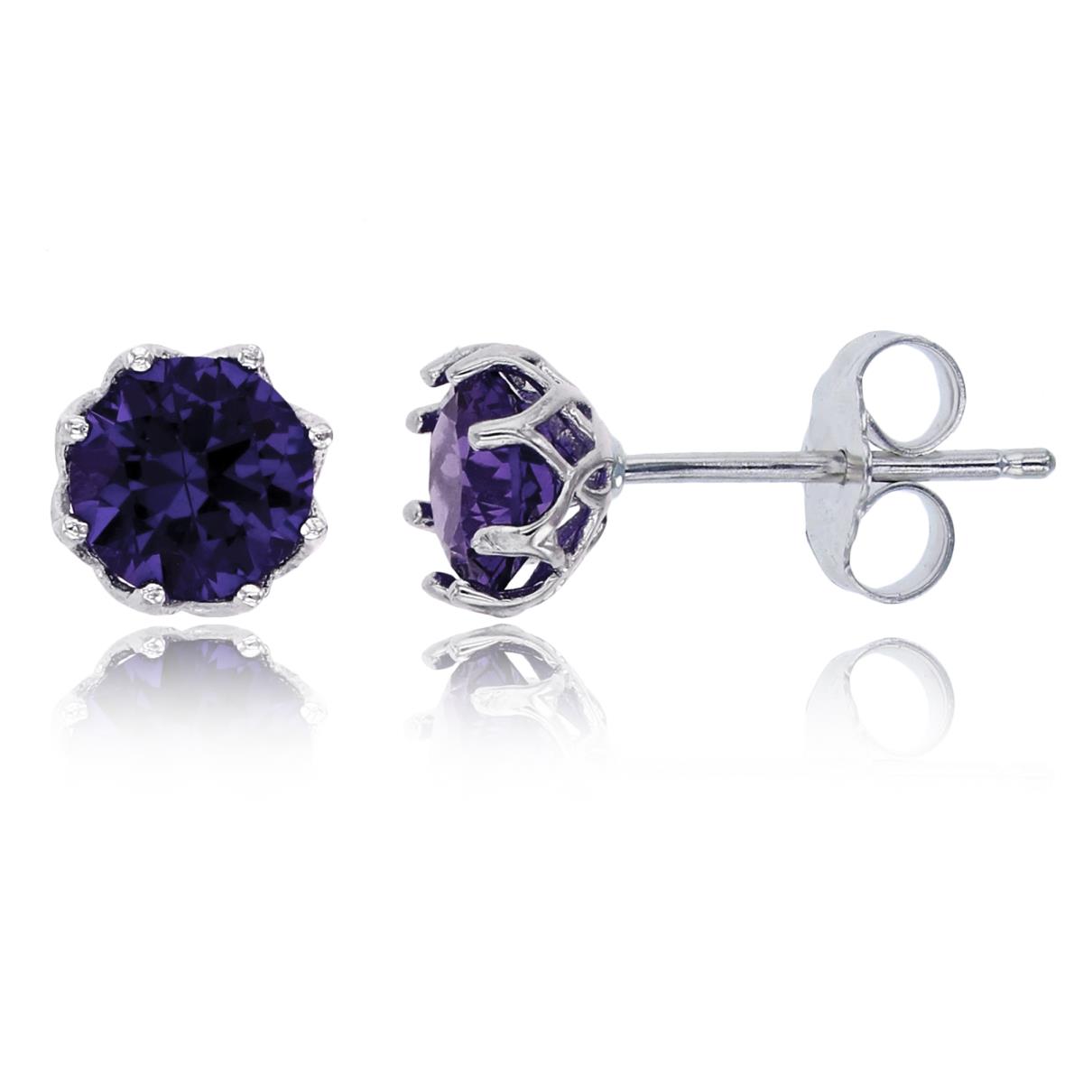 Sterling Silver Rhodium 6mm Amethyst Round Cut CZ Solitaire Stud Earring