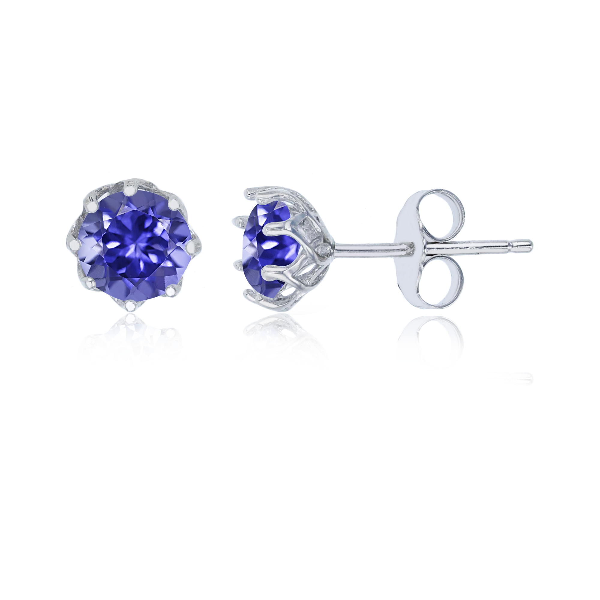 Sterling Silver Rhodium 6mm Tanzanite Round Cut CZ Solitaire Stud Earring