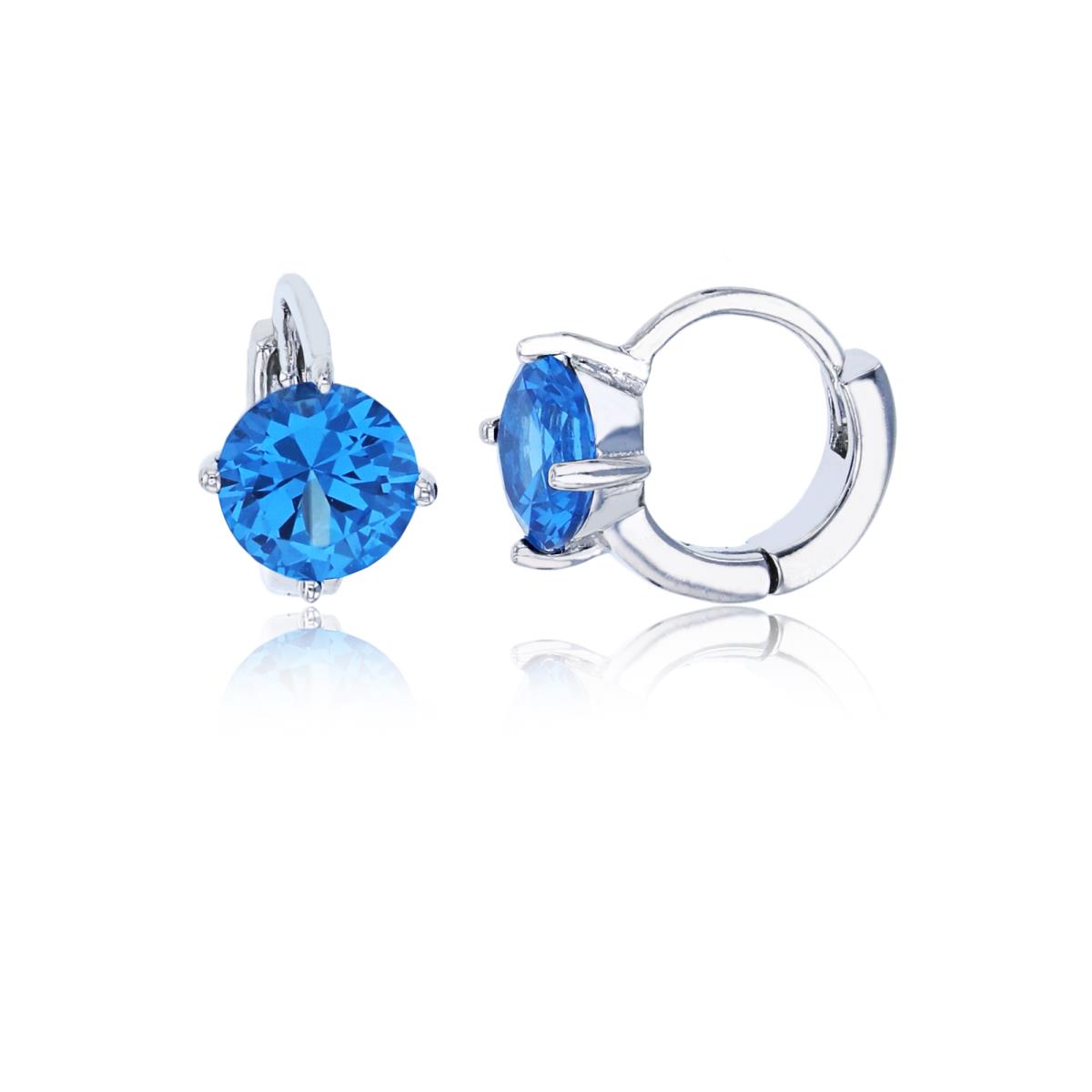 Sterling Silver Rhodium 6mm London Blue Round Cut CZ Solitaire Huggie Earring