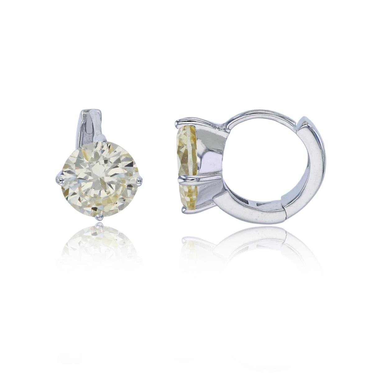 Sterling Silver Rhodium 6mm Canary Yellow Round Cut CZ Solitaire Huggie Earring