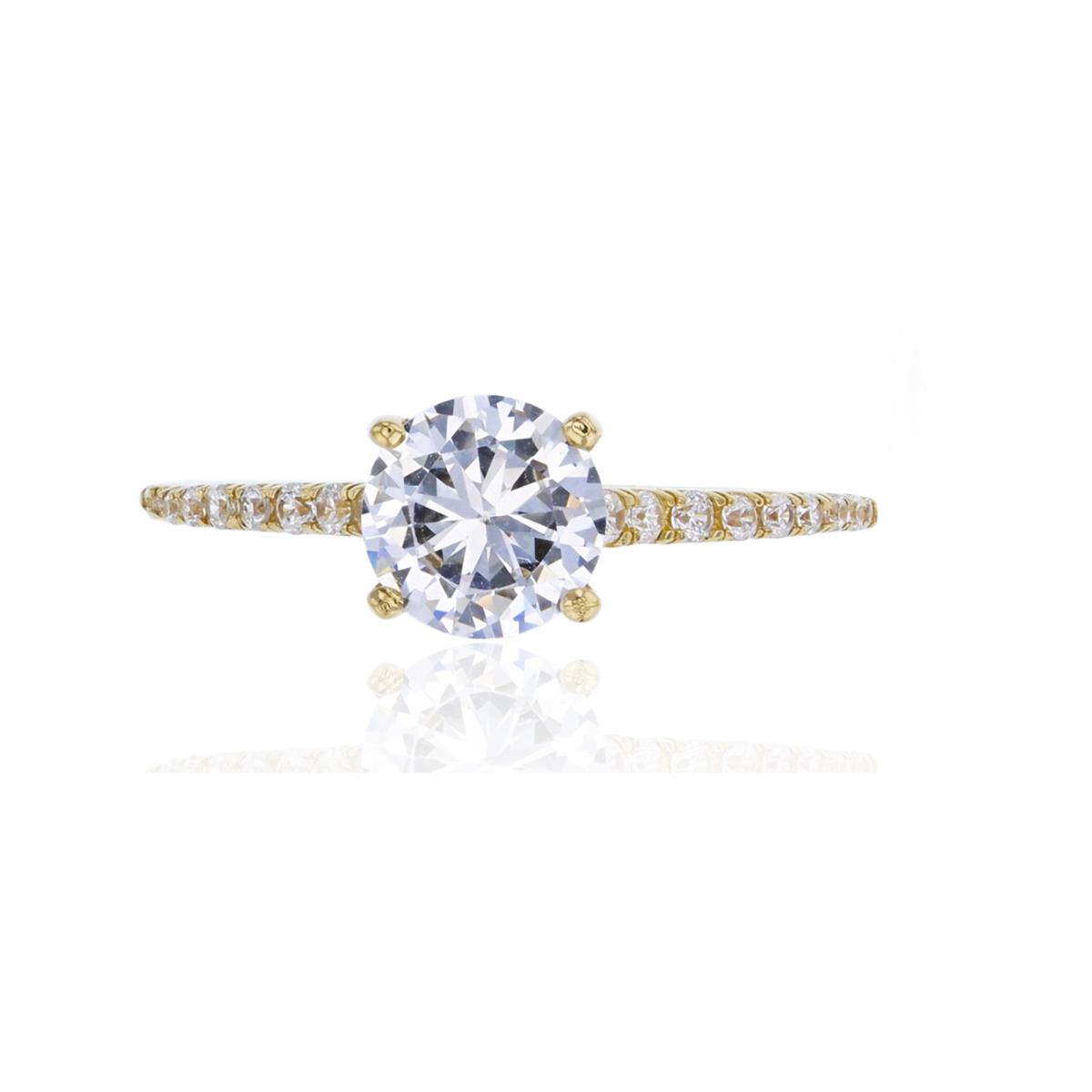 10K Yellow Gold 6.50mm Round Cut Thin Micropave Sides Engagement Ring