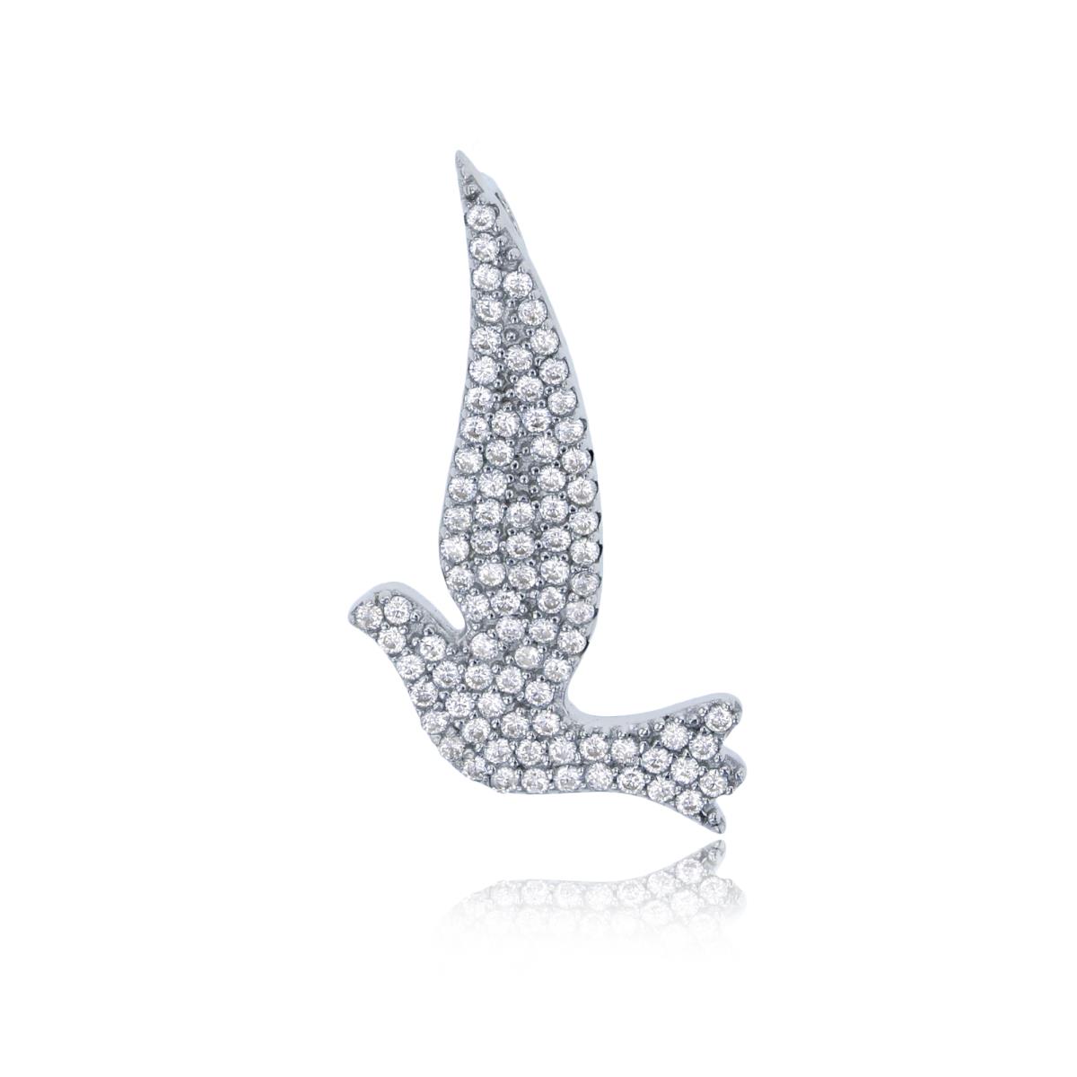 Sterling Silver Rhodium Micropave Flying Dove Pendant
