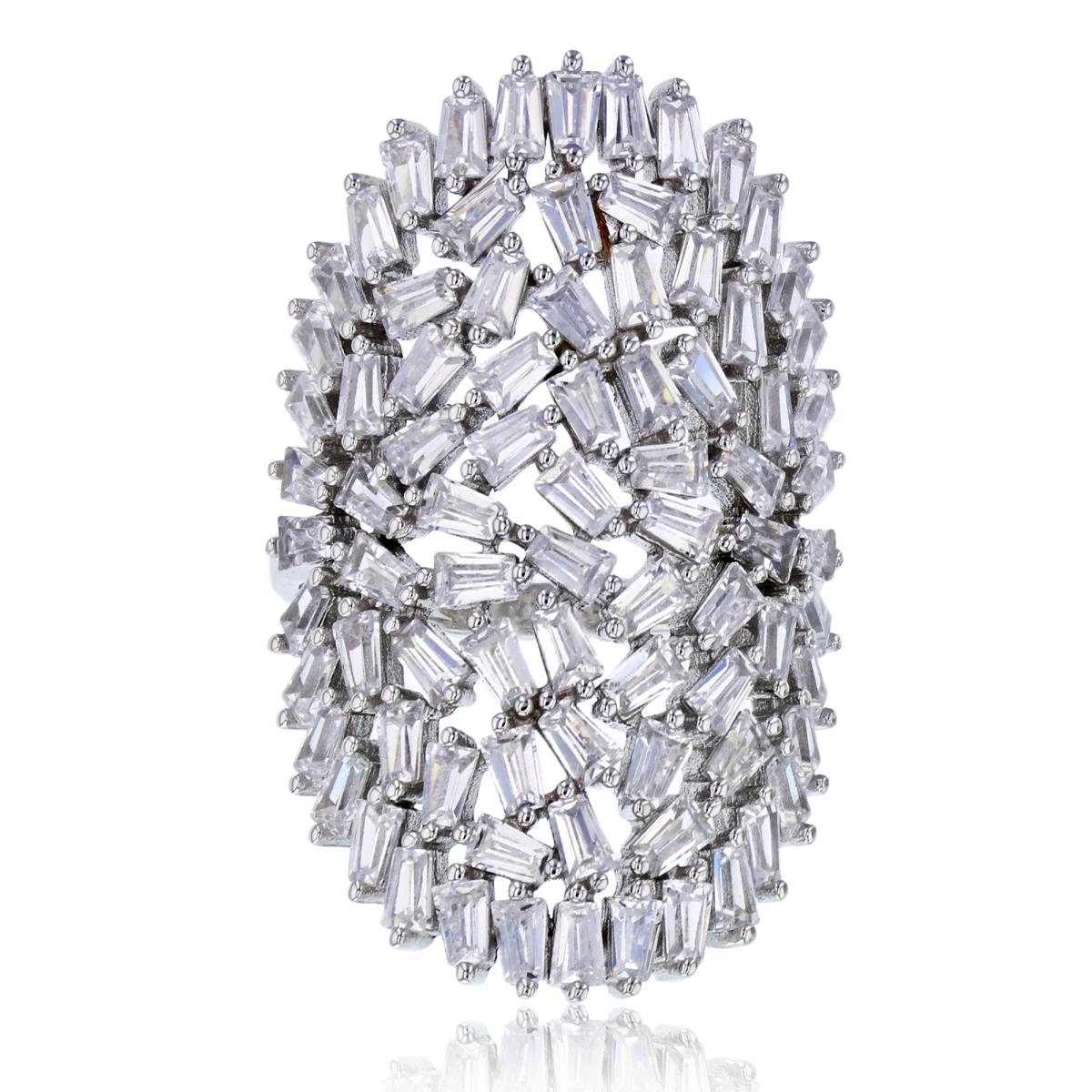 Sterling Silver Rhodium Pave Baguette CZ Cocktail Fashion Ring