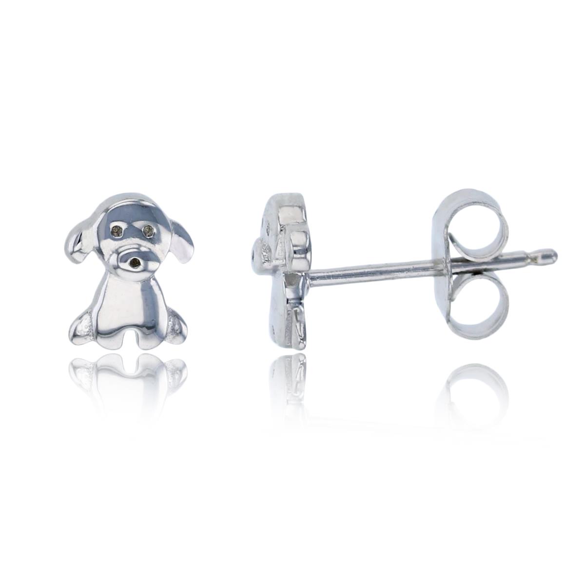 Sterling Silver Rhodium Polished Puppy Stud Earring