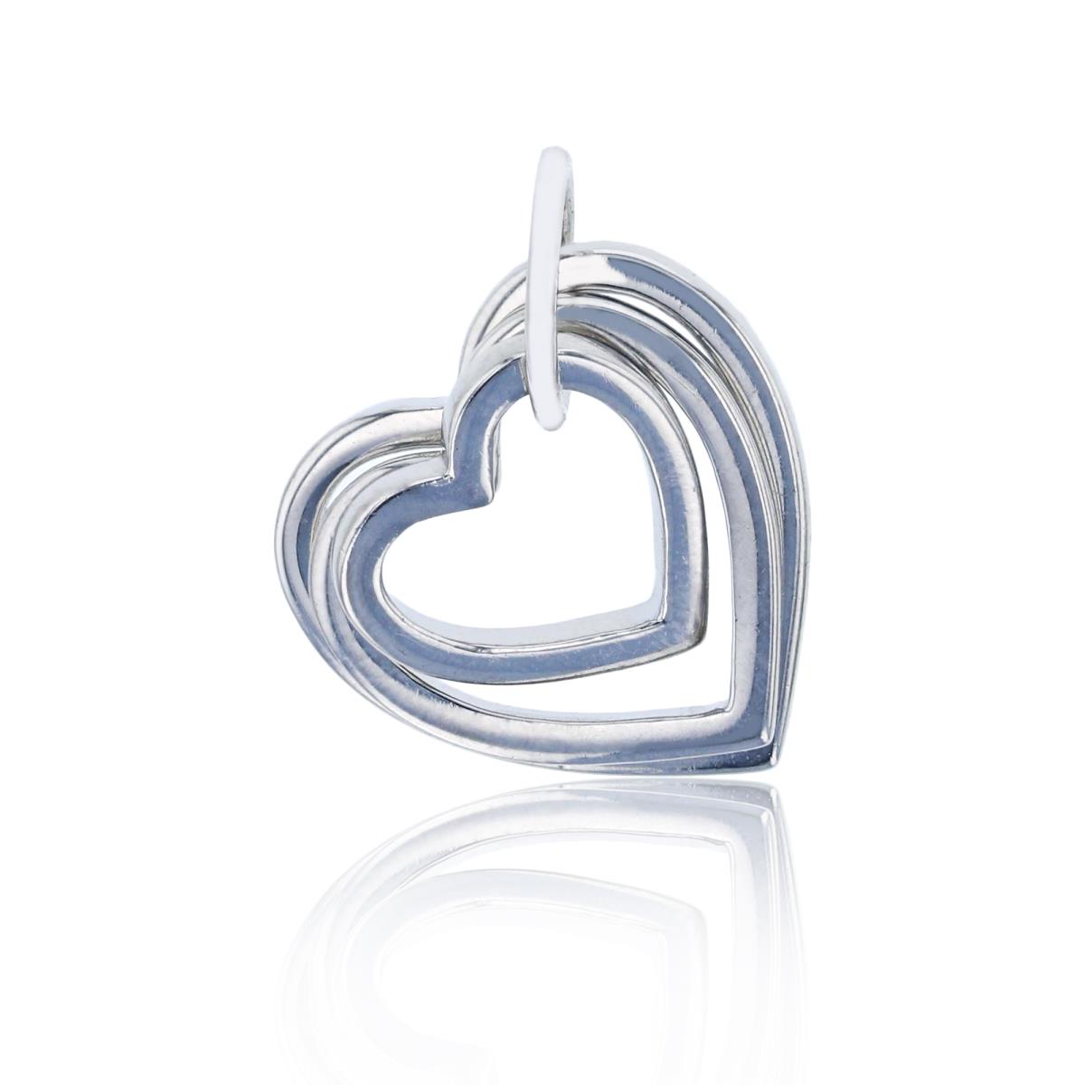 Sterling Silver Rhodium Triple Polished Open Hearts Dangling Pendant