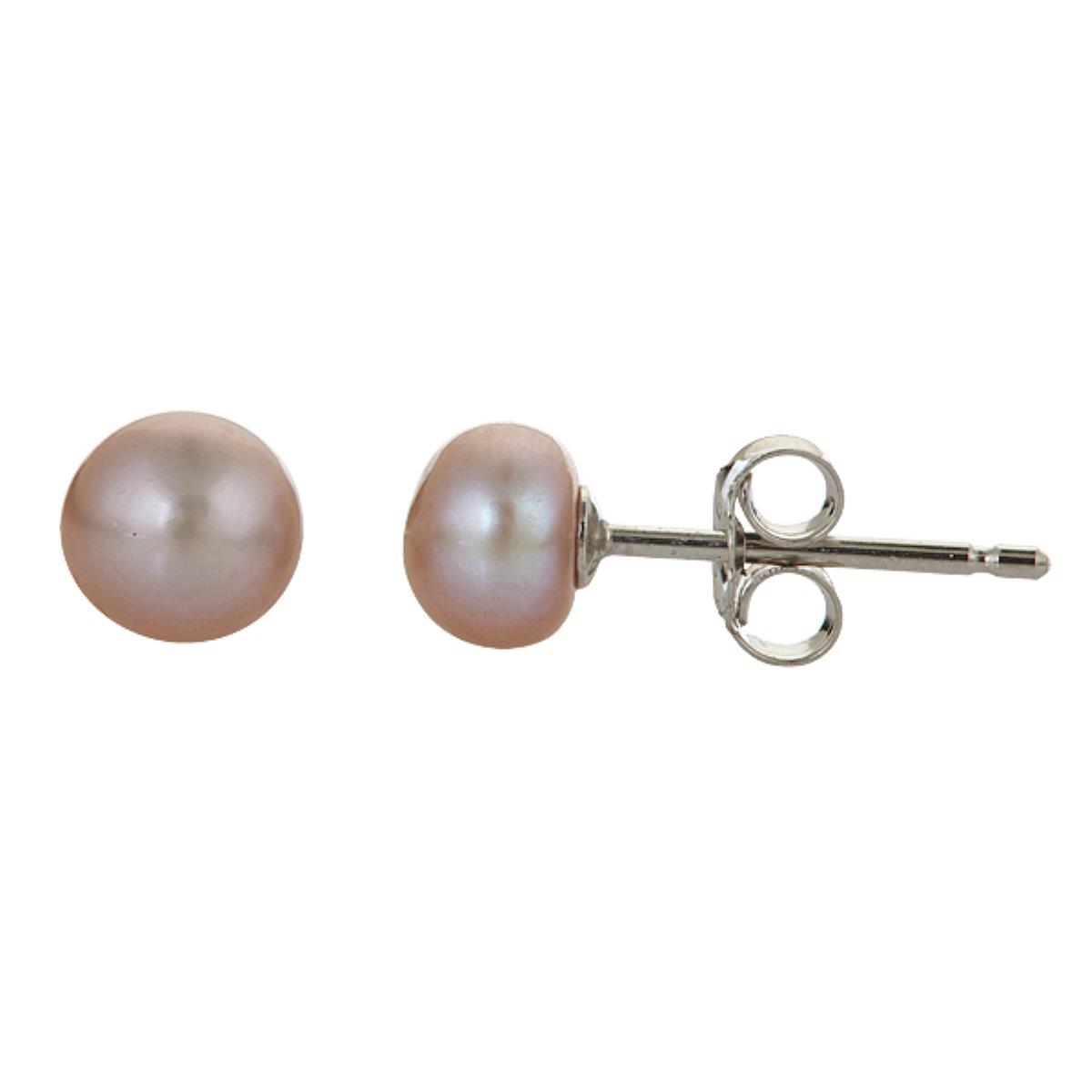 Sterling Silver Rhodium Pink 5-6MM Freshwater Pearl Stud Earring