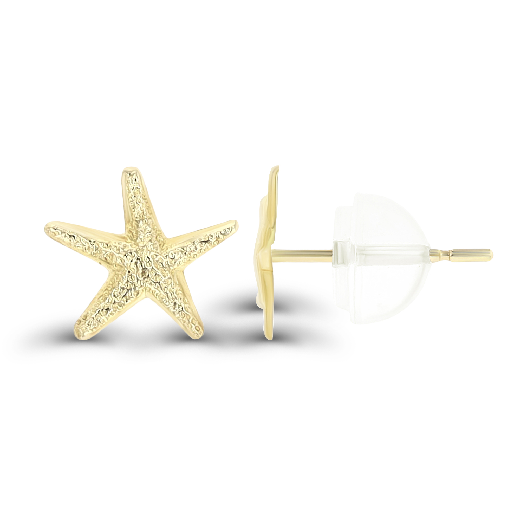 14K Yellow Gold 8x8mm Textured Starfish Stud Earring