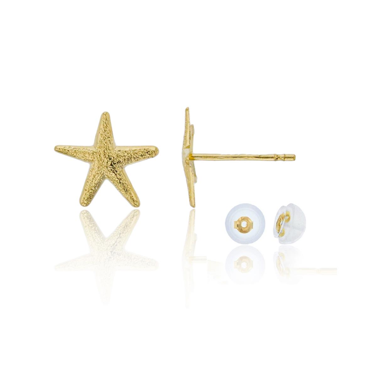 10K Yellow Gold 8x8mm Textured Starfish Stud Earring with Silicone Back